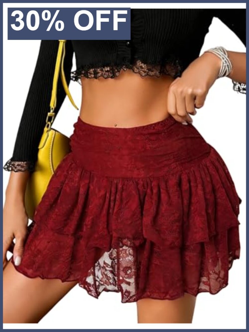 Lace Layered High Waist Ruffle Skort A-Line Mini Skirt